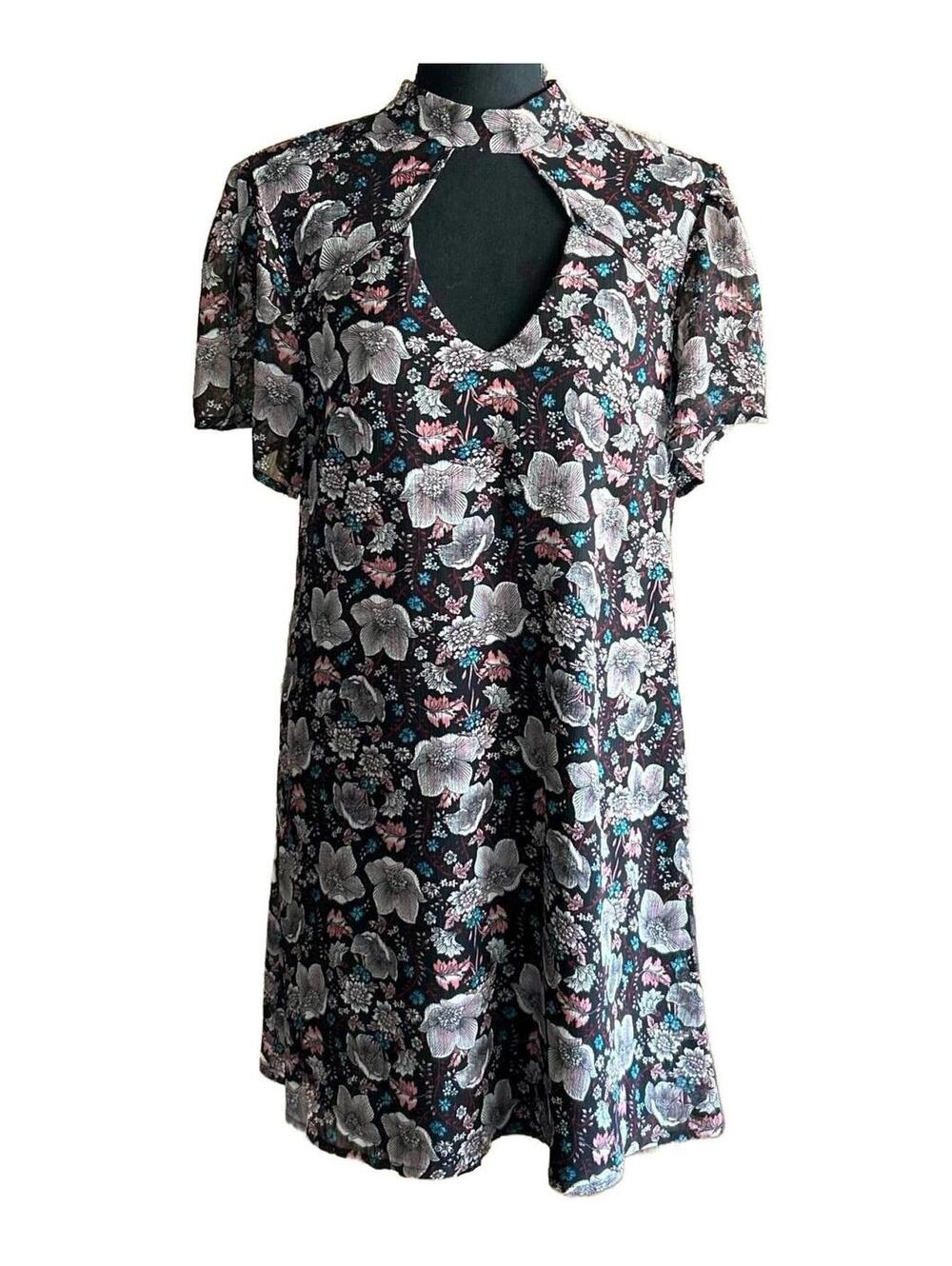 Trixxi Womens Mini Dress Sz Large Black Floral Front & Back Cutout Cottage